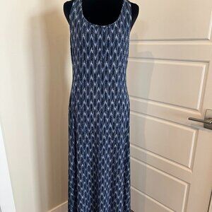 Ivanka Trump long halter navy blue pattern dress with gold detail, size small